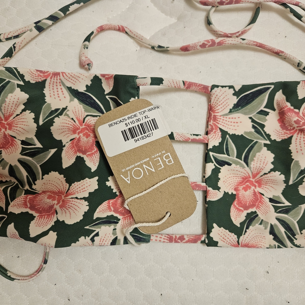 Benoa Swim Floral Bikini Top - Green and Pink